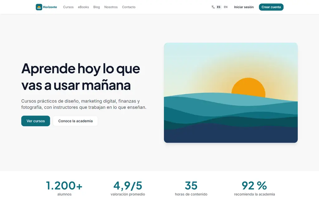 Inicio del sitio de una academia creada con AltoPanda